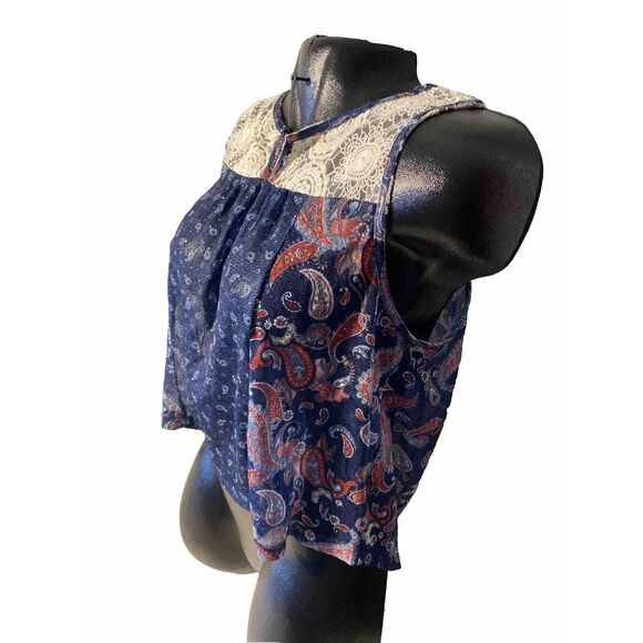 Sunset & Sixth Sheer Crop Top See Through Sleeveless Large‎ Paisley Multi - Picture 2 of 6